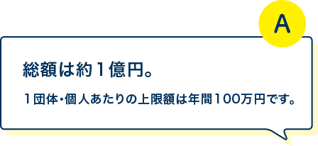 総額は約１億円。１団体・個人あたりの上限額は年間100万円です。