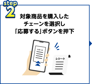 step2：対象商品を購入したチェーンを選択し「応募する」ボタンを押下