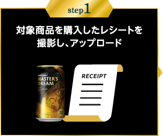 step1：対象商品を購入したレシートを撮影し、アップロード