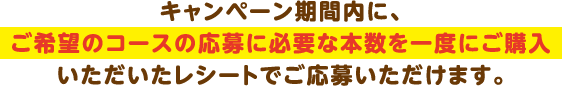 キャンペーン期間内に、ご希望のコースの応募に必要な本数を一度にご購入いただいたレシートでご応募いただけます。