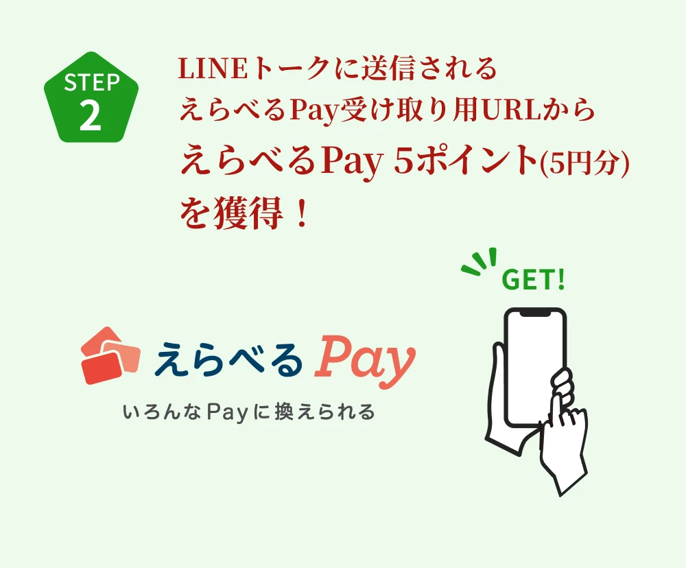 LINEトークに送信されるえらべるPay受け取り用URLからえらべるPay 5ポイント（5円分）を獲得！