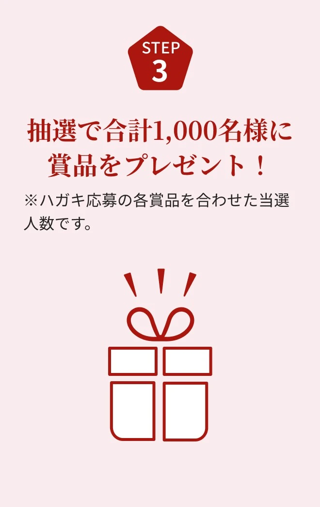 抽選で合計1,000名様に賞品をプレゼント！ ※ハガキ応募の各賞品を合わせた当選人数です。