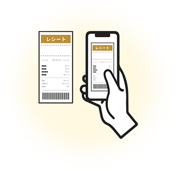 対象商品ご購入のレシートまたは購入明細を撮影するイメージ画像