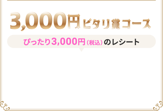 3,000円ピタリ賞コース ぴったり3,000円（税込）のレシート