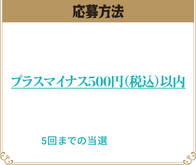 応募方法：対象商品を1本以上含むピタリ賞の設定金額（税込）からプラスマイナス500円（税込）以内のレシートで応募！　1アカウントにつき5回までの当選となります